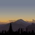 Kintamani, Bali sunrise illustration with skyline