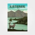 kintamani village bali travel poster vintage illustration design, dog and outdoor view poster design