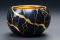 kintsugi repaired broken pottery with golden seams