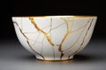 kintsugi repaired ceramic bowl with gold seams Royalty Free Stock Photo