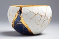 kintsugi repaired ceramic bowl with gold seams Royalty Free Stock Photo