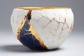 kintsugi repaired ceramic bowl with gold seams