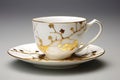 kintsugi repaired teacup with traditional japanese tea set