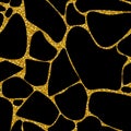 Kintsugi seamless pattern. Gold cracks on black background. Vector design