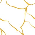 kintsugi seamless pattern gold cracks, broken marble luxury stone on white background