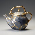 Kintsugi style gold and gray colour beautiful  tea pottery , kintsugi art , kitchen items Royalty Free Stock Photo