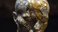 Kintsuki, Japanese ceramic head glued with gold. Concept of not constancy, imperfection of world. AI generated.