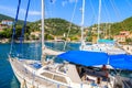 KIONI PORT, ITHACA ISLAND - SEP 19, 2014: yacht boats mooring in Kioni port. Greek islands are popular holiday destination in