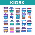 Kiosk, Market Stalls Types Linear Vector Icons Set