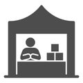 Kiosk with seller and goods solid icon, commerce concept, Marketplace tent with seller sign on white background, male Royalty Free Stock Photo