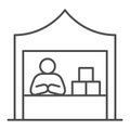 Kiosk with seller and goods thin line icon, commerce concept, Marketplace tent with seller sign on white background Royalty Free Stock Photo