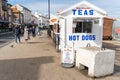 A kiosk in the town of in Whitby, North Yorkshire, UK, selling teas and hot dogs to tourists.
