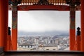 Kioto city through the door of a temple