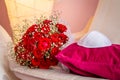 Kippah and bouquet with red roses Royalty Free Stock Photo