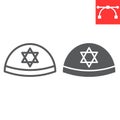 Kippah line and glyph icon, rosh hashanah and yarmulke, jewish cap sign vector graphics, editable stroke linear icon