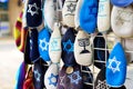 Kippahs Yarmulkes Jewish Hats Covers Israeli Star of David Souvenirs Safed Tsefat Israel. Kippahs. Jewish headgear worn by men dur Royalty Free Stock Photo