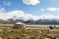 Kirgiz tent on the shores of Karakul Lake along Karakorum Highway, Xinjiang, China, Royalty Free Stock Photo