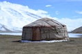 Kirgiz yurt on the shore of the Karakul lake in Karakorum highway, Xinjiang, China Royalty Free Stock Photo