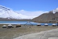 Kirgiz yurt on the shore of the Karakul lake in Karakorum highway, Xinjiang, China Royalty Free Stock Photo