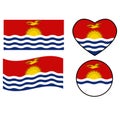 Kiribati flag icon. Waving flag of Kiribati. Heart Kiribati flag. Round Kiribati flag. flat style