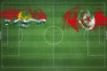 Kiribati vs Tunisia Soccer Match, national colors, national flags, soccer field, football game, Copy space