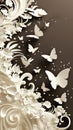 Kirigami style in white of an elegant floral patterns and butterflies