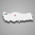 Kirikkale region location within Turkey 3d map