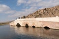 Kirikkale/Turkey-October 27 2019: Multi arched stone bridge Tas kopru, Cesnigir Bridge on Kizilirmak River