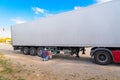 Kirikkale/Turkey-October 27 2019: Truck driver takes a break in his portable kitchen with cupboards of food while resting