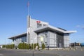 Modern railway station building on a sunny October day, Kirishi