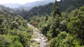 Kiriwong Village. The stream with trees along. Drone flying up along the stream.