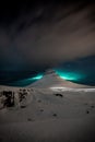 Kirkjufell, Church Mountain,Aurora borealis over amazing landscape in Iceland,Absolutely stunning and beautiful lights on the sky Royalty Free Stock Photo