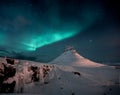 Kirkjufell, Church Mountain,Aurora Borealis Over Amazing Landscape In Iceland,Absolutely Stunning And Beautiful Lights On The Sky