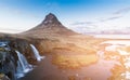 Kirkjufell foss natural volcano with waterfall, Iceland natural winter season Royalty Free Stock Photo