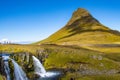 Kirkjufell and kirkjufellsfoss iceland in summer august