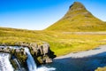 Kirkjufell and kirkjufellsfoss iceland in summer august