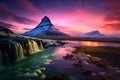 Kirkjufell mountain framed by the mesmerizing Northern lights, a celestial show