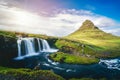 Kirkjufell mountain landscape in Iceland summer. Royalty Free Stock Photo