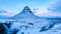 The Kirkjufell mountain in winter at twilight, Snaefellsnes , Iceland
