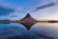 Kirkjufell and reflection in beautiful sunrise, Iceland Royalty Free Stock Photo