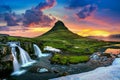 Kirkjufell at sunrise in Iceland. Beautiful landscape Royalty Free Stock Photo