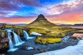 Kirkjufell at sunrise in Iceland. Beautiful landscape Royalty Free Stock Photo