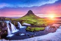 Kirkjufell at sunrise in Iceland. Beautiful landscape and sunrise Royalty Free Stock Photo