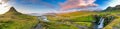 Kirkjufellfoss scenic spot with iconic waterfall and peak in Iceland