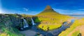 Kirkjufellfoss scenic spot with iconic waterfall and peak in Iceland