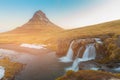 Kirkjufellsfoss volcano natural waterfall, Iceland Royalty Free Stock Photo