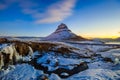 Kirkjufellsfoss Waterfall with Kirkjufell mountain at sunrise, I