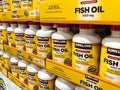 Kirkland Signature Fish Oil 1000mg on display at Costco warehouse aisle