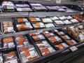 Kirkland, WA USA - circa January 2022: Angled view of delicious, fresh seafood inside a PCC grocery store