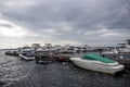 Kirkland WA USA circa July 2020: Boats docked on Lake Washington on an overcast day at sunset Royalty Free Stock Photo